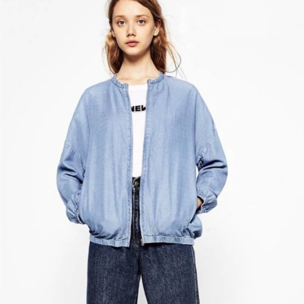 ZARA Trafaluc Collection Chambray Light Bomber Jacket